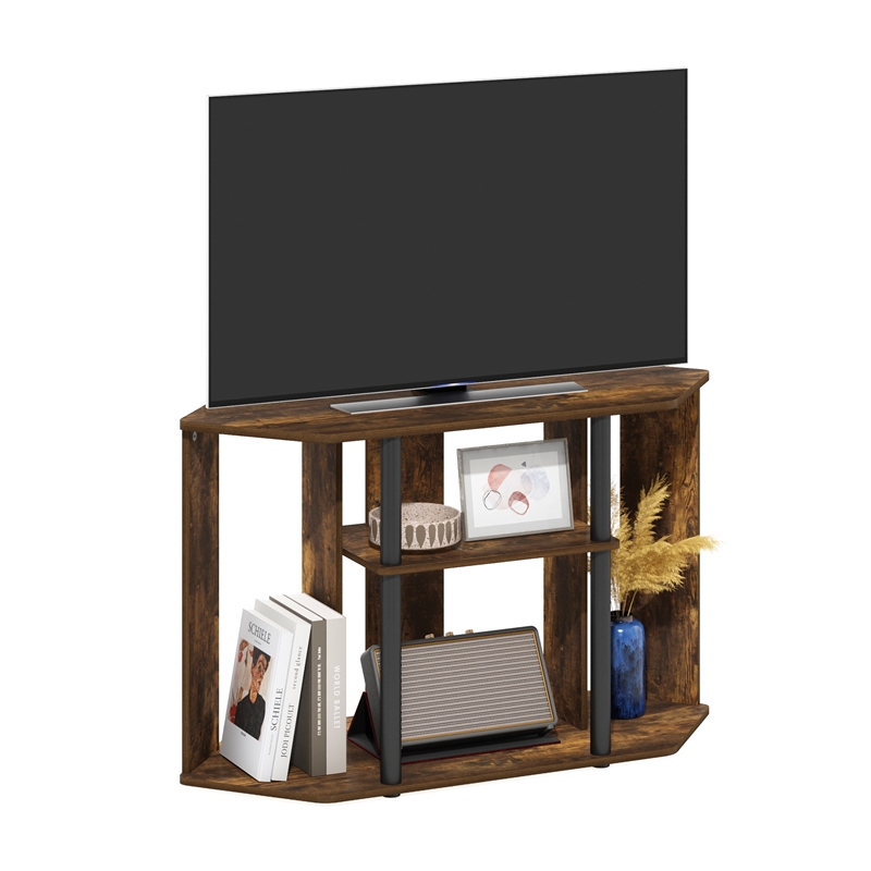 Furinno CLASSIC TV Stand with Plastic Poles for TV up to Amber Pine/Black