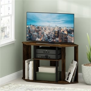 Furinno CLASSIC TV Stand with Plastic Poles for TV up to Amber Pine/Black