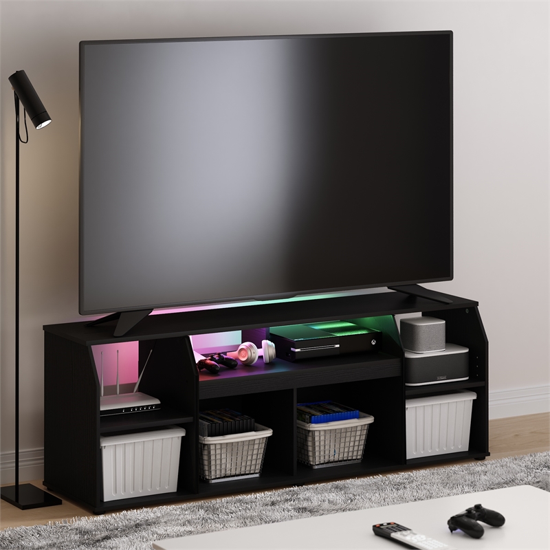Furinno JAYA Large Media Console Table with LED For TV up to 65-Inch Americano