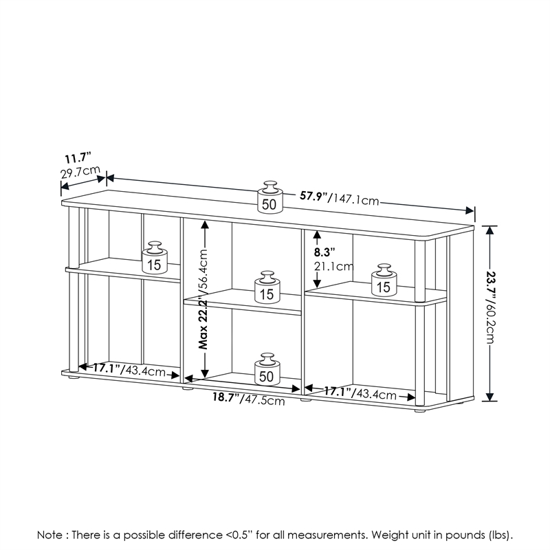 Furinno CLASSIC TV Stand with Plastic Poles for TV up to Amber Pine/Black