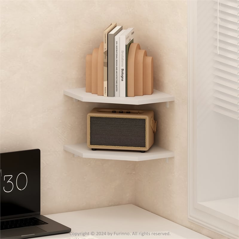 Furinno ROSSI Hexagon Corner Floating Shelves in Wall Mount Display Set of 2