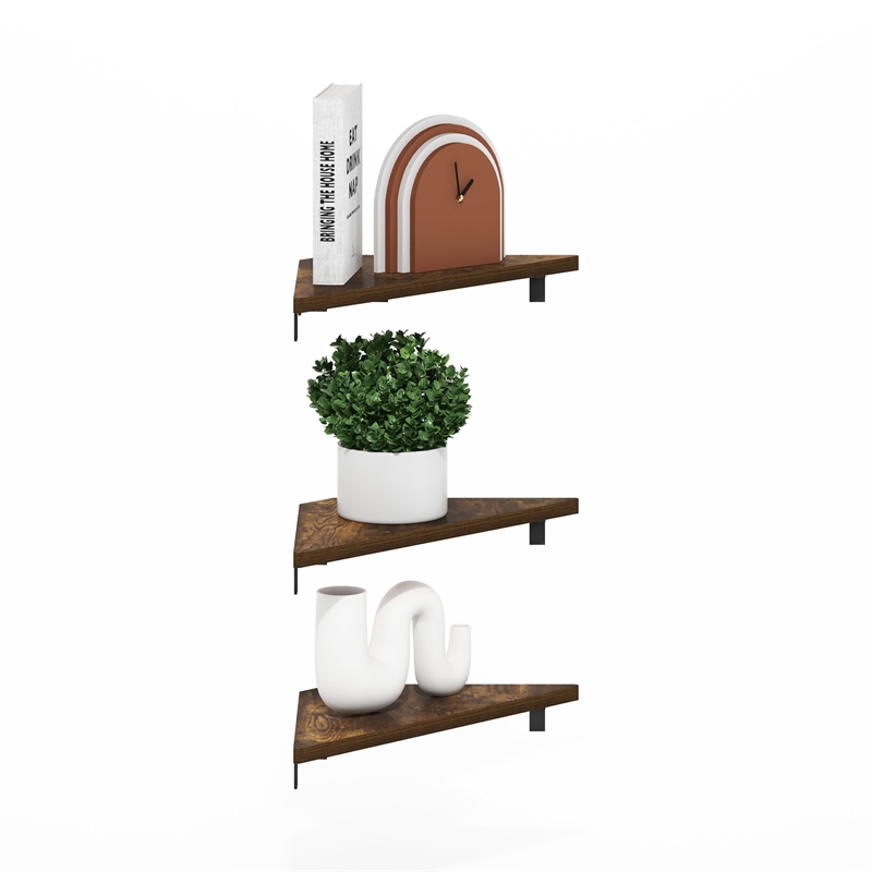 Furinno ROSSI Triangle Corner Floating Shelves in Wall Mount Display Set of 3