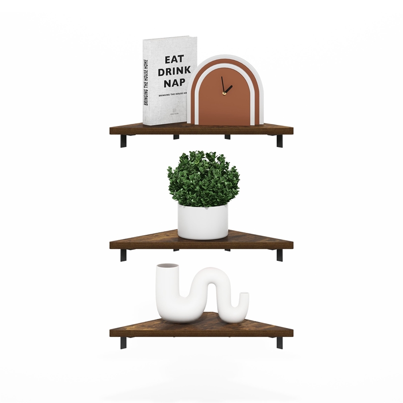 Furinno ROSSI Triangle Corner Floating Shelves in Wall Mount Display Set of 3