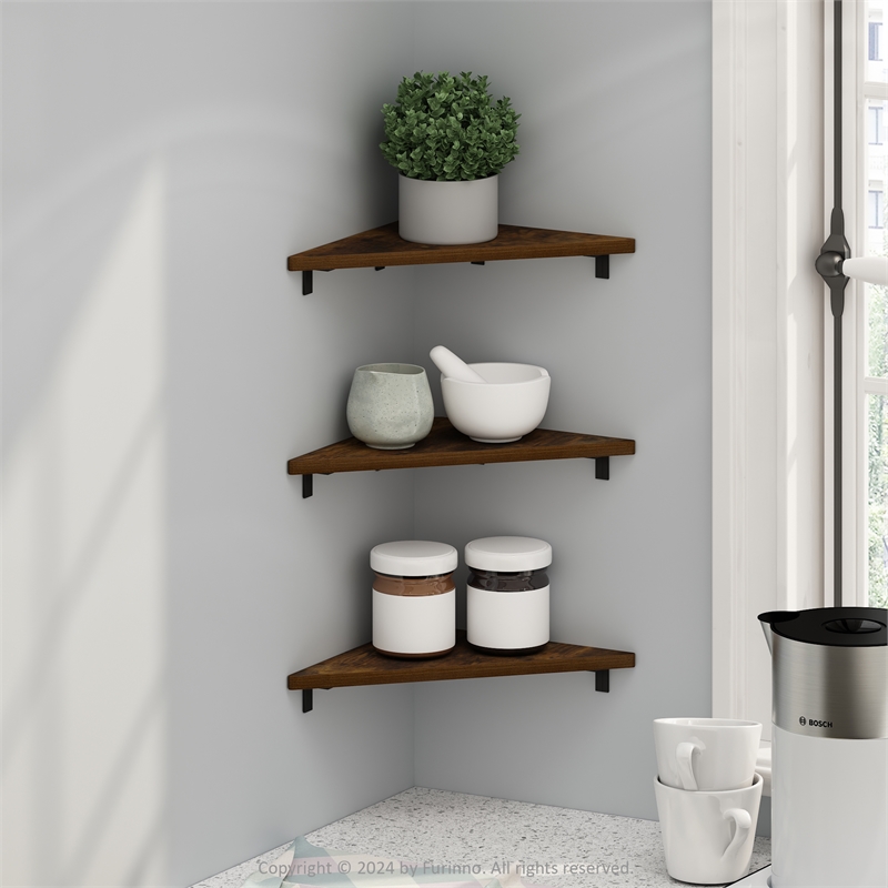 Furinno ROSSI Triangle Corner Floating Shelves in Wall Mount Display Set of 3