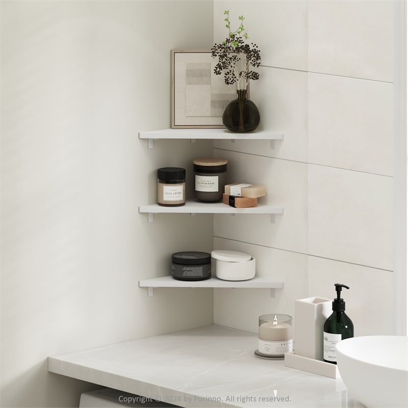 Furinno ROSSI Triangle Corner Floating Shelves in Wall Mount Display Set of 3