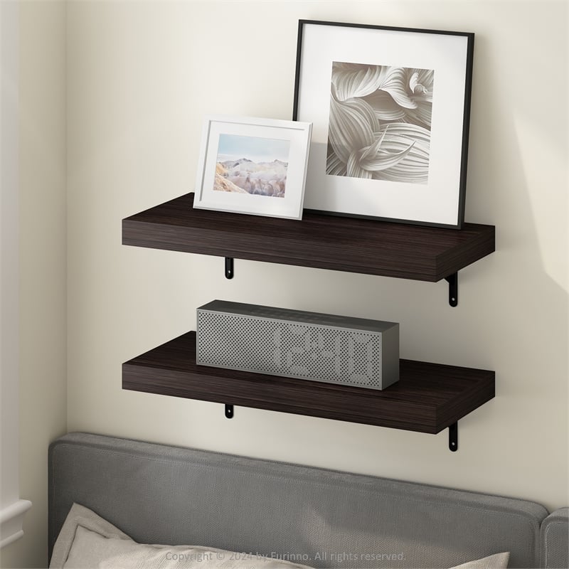 Furinno TANNA 22-Inch Wall Mounted Floating Display Shelves in Tobacco Set of 2