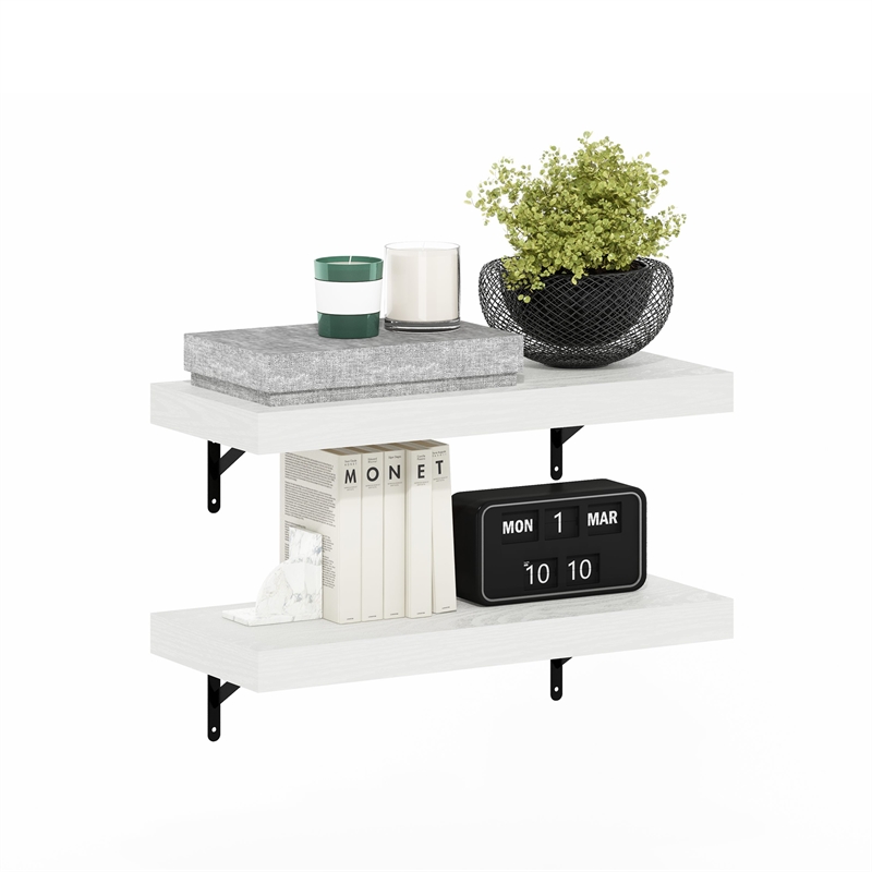 Furinno TANNA 22-Inch Wall Mounted Floating Display Shelves in White Set of 2