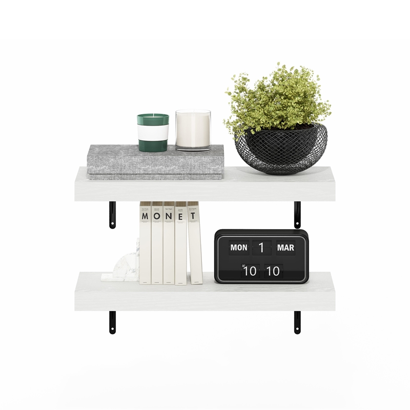 Furinno TANNA 22-Inch Wall Mounted Floating Display Shelves in White Set of 2