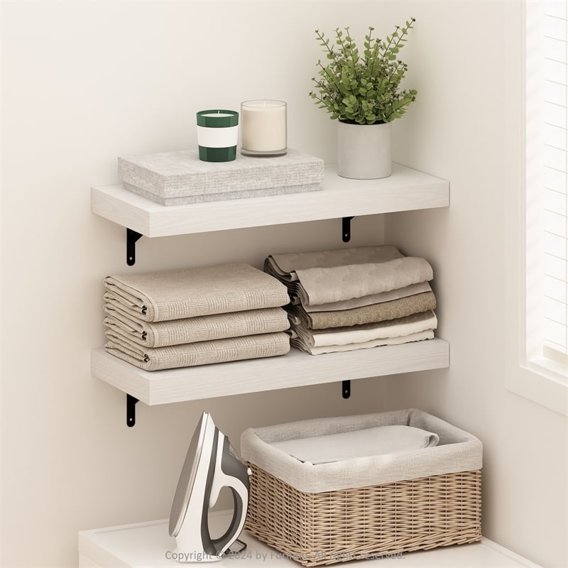 Furinno TANNA 22-Inch Wall Mounted Floating Display Shelves in White Set of 2