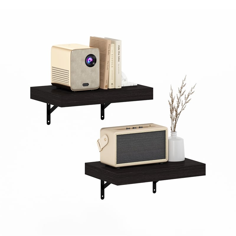 Furinno TANNA 15-Inch Wall Mounted Floating Display Shelves in Tobacco Set of 2