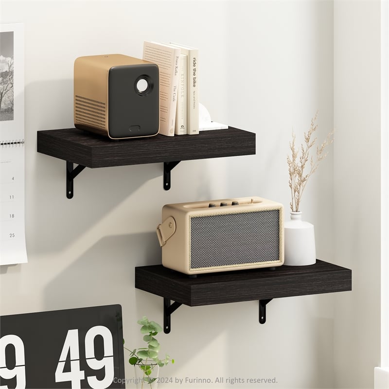 Furinno TANNA 15-Inch Wall Mounted Floating Display Shelves in Tobacco Set of 2