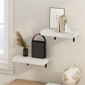Furinno TANNA 15-Inch Wall Mounted Floating Display Shelves in White Set of 2