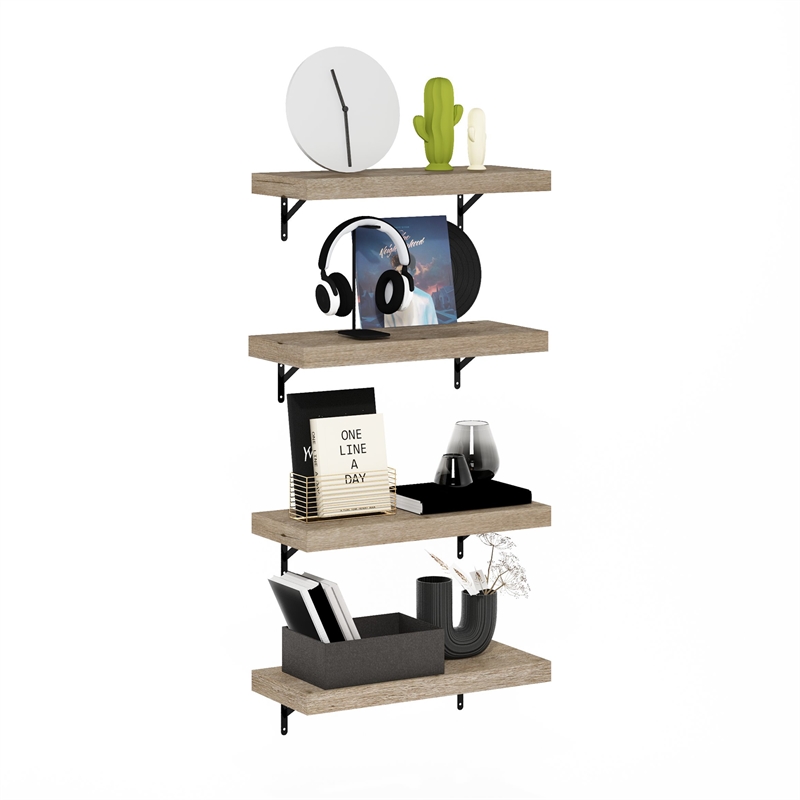 Furinno TANNA 22-Inch Wall Mounted Floating Display Shelves in Natural Set of 4