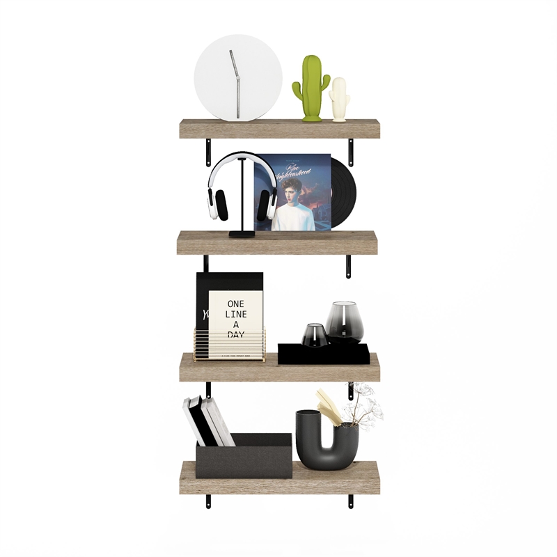 Furinno TANNA 22-Inch Wall Mounted Floating Display Shelves in Natural Set of 4