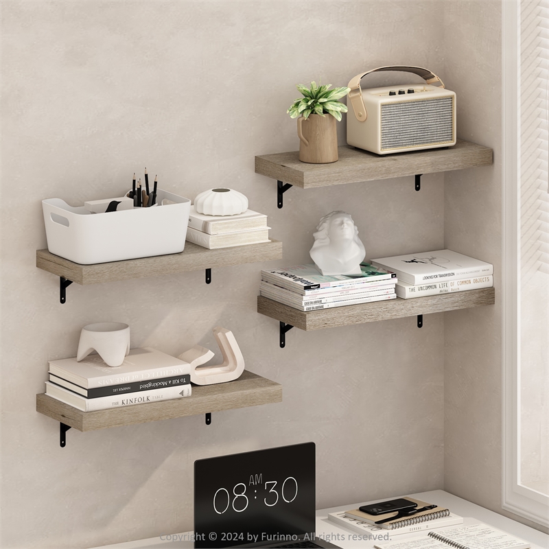Furinno TANNA 22-Inch Wall Mounted Floating Display Shelves in Natural Set of 4