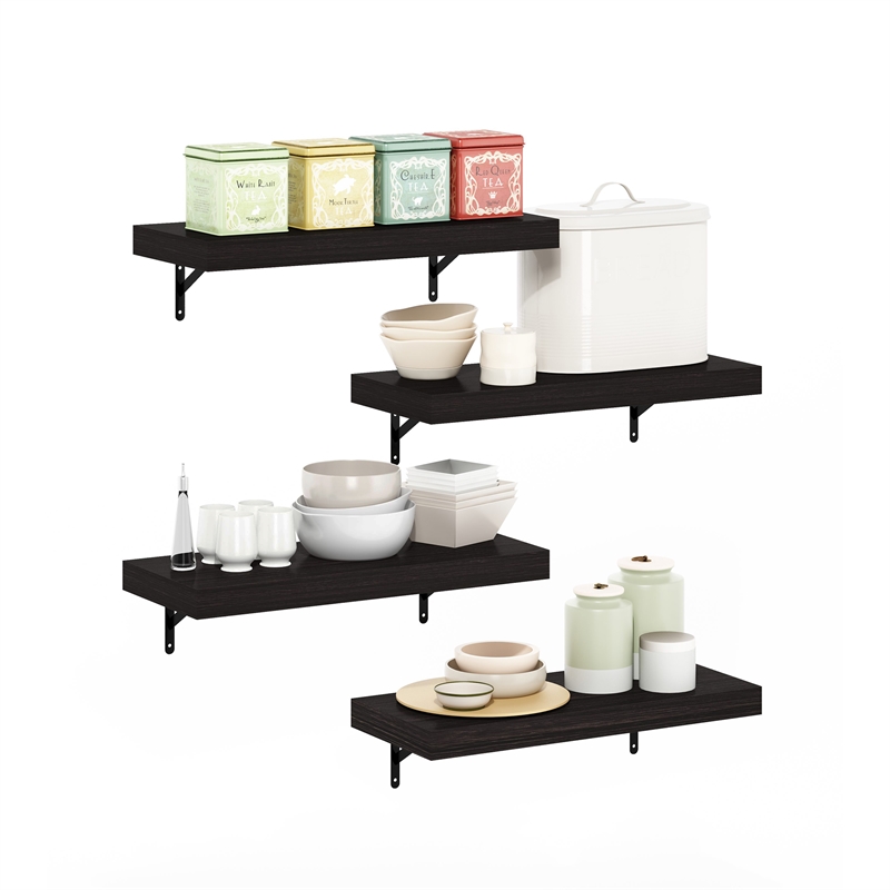 Furinno TANNA 22-Inch Wall Mounted Floating Display Shelves in Tobacco Set of 4