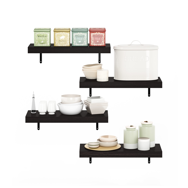 Furinno TANNA 22-Inch Wall Mounted Floating Display Shelves in Tobacco Set of 4