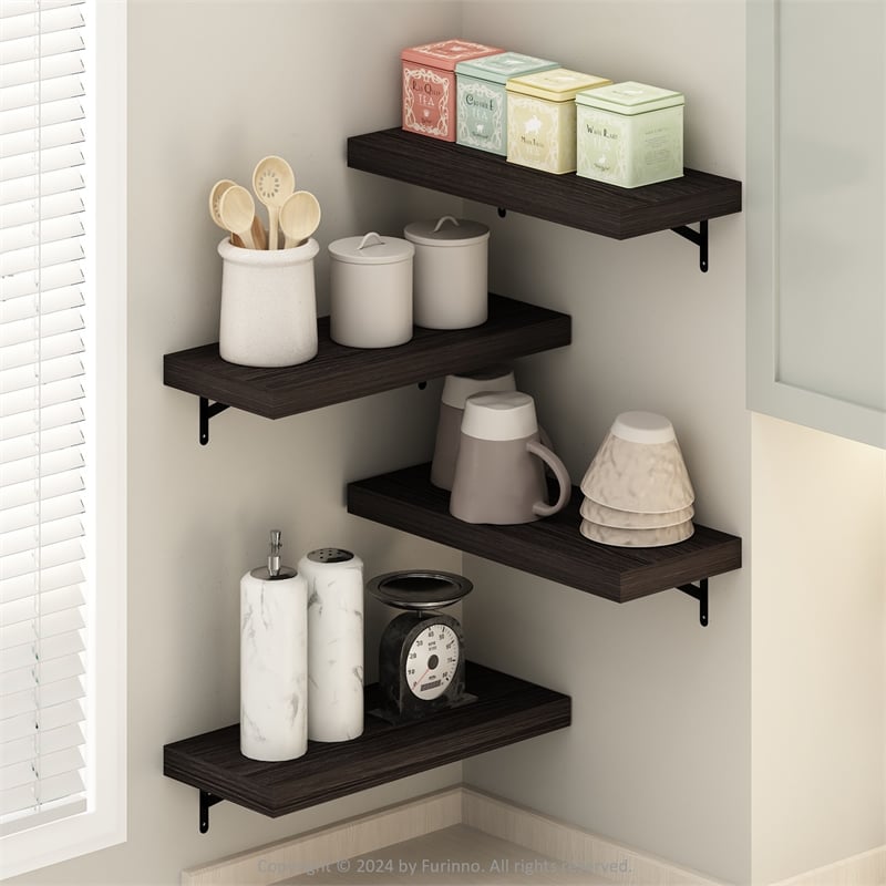 Furinno TANNA 22-Inch Wall Mounted Floating Display Shelves in Tobacco Set of 4