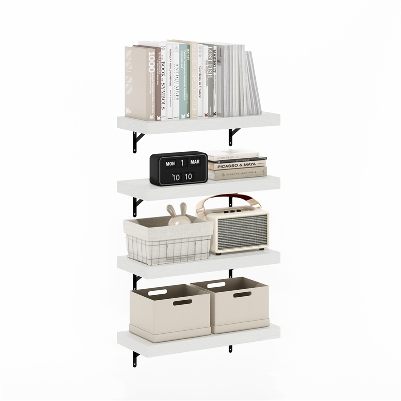 Furinno TANNA 22-Inch Wall Mounted Floating Display Shelves in White Set of 4