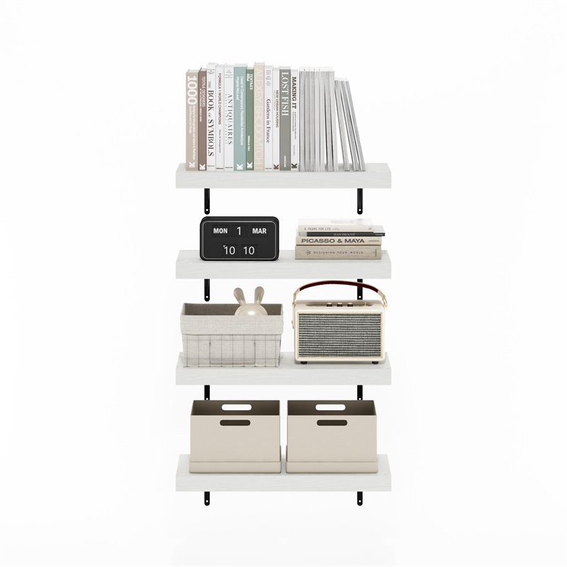 Furinno TANNA 22-Inch Wall Mounted Floating Display Shelves in White Set of 4