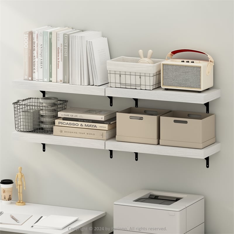Furinno TANNA 22-Inch Wall Mounted Floating Display Shelves in White Set of 4