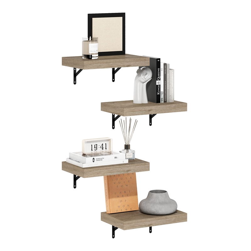 Furinno TANNA 15-Inch Wall Mounted Floating Display Shelves in Natural Set of 4