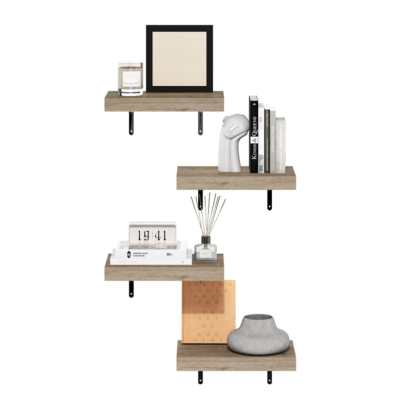 Furinno TANNA 15-Inch Wall Mounted Floating Display Shelves in Natural Set of 4