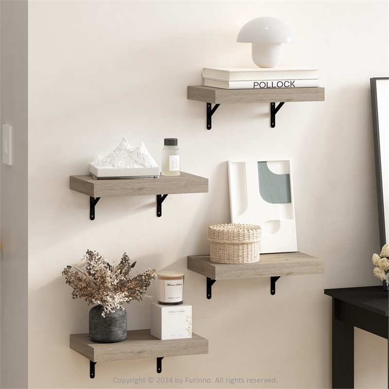 Furinno TANNA 15-Inch Wall Mounted Floating Display Shelves in Natural Set of 4