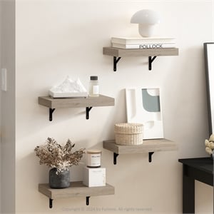 Furinno TANNA 15-Inch Wall Mounted Floating Display Shelves in Natural Set of 4