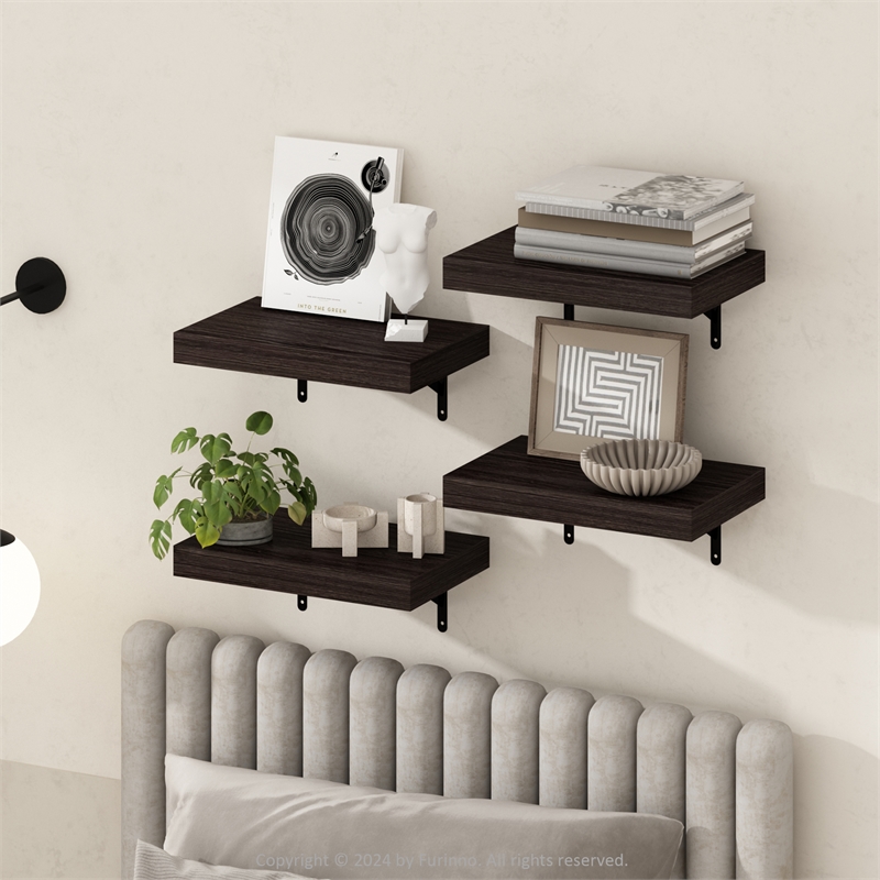 Furinno TANNA 15-Inch Wall Mounted Floating Display Shelves in Tobacco Set of 4