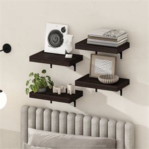 Furinno TANNA 15-Inch Wall Mounted Floating Display Shelves in Tobacco Set of 4