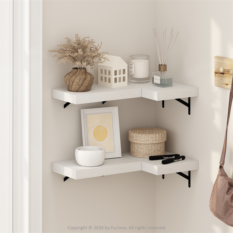 Furinno TANNA 15-Inch Wall Mounted Floating Display Shelves in White Set of 4