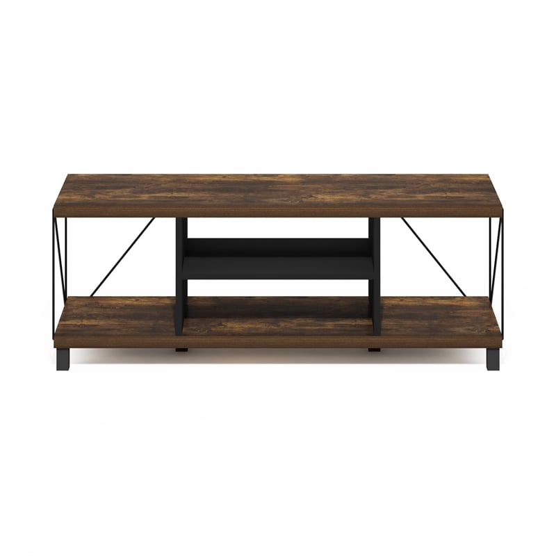 Furinno Besi No Tools Assembly Industrial Style TV Stand in Amber Pine/Black