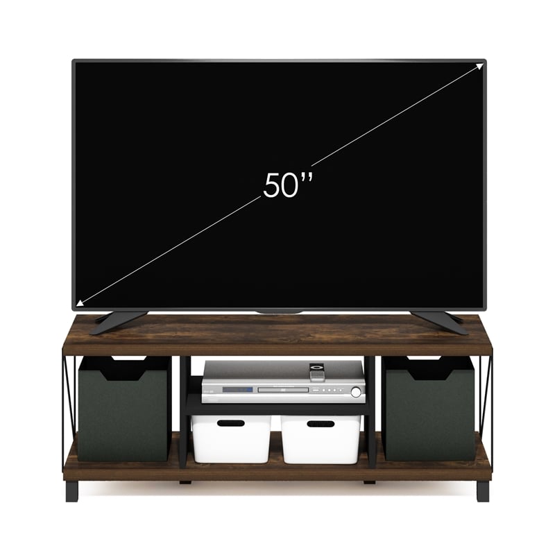 Furinno Besi No Tools Assembly Industrial Style TV Stand in Amber Pine/Black