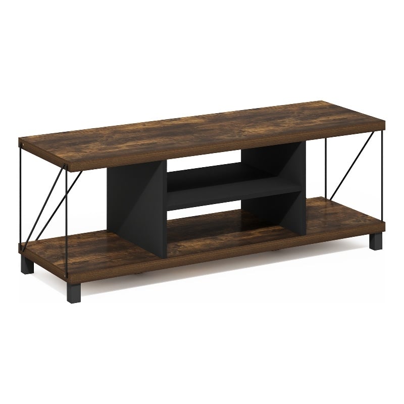 Furinno Besi No Tools Assembly Industrial Style TV Stand in Amber Pine/Black
