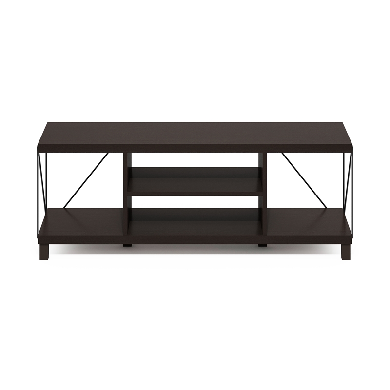 Furinno Besi No Tools Assembly Industrial Style TV Stand in Dark Oak