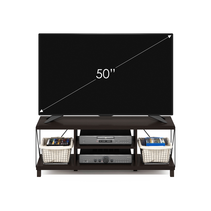 Furinno Besi No Tools Assembly Industrial Style TV Stand in Dark Oak