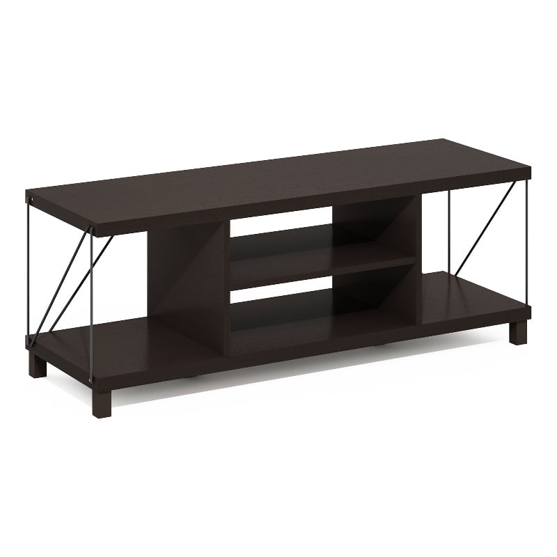 Furinno Besi No Tools Assembly Industrial Style TV Stand in Dark Oak