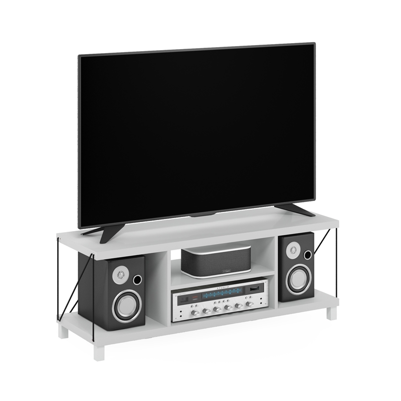 Furinno Besi No Tools Assembly Industrial Style TV Stand in Entertainment White