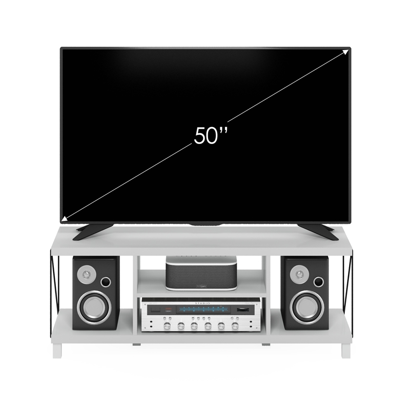 Furinno Besi No Tools Assembly Industrial Style TV Stand in Entertainment White