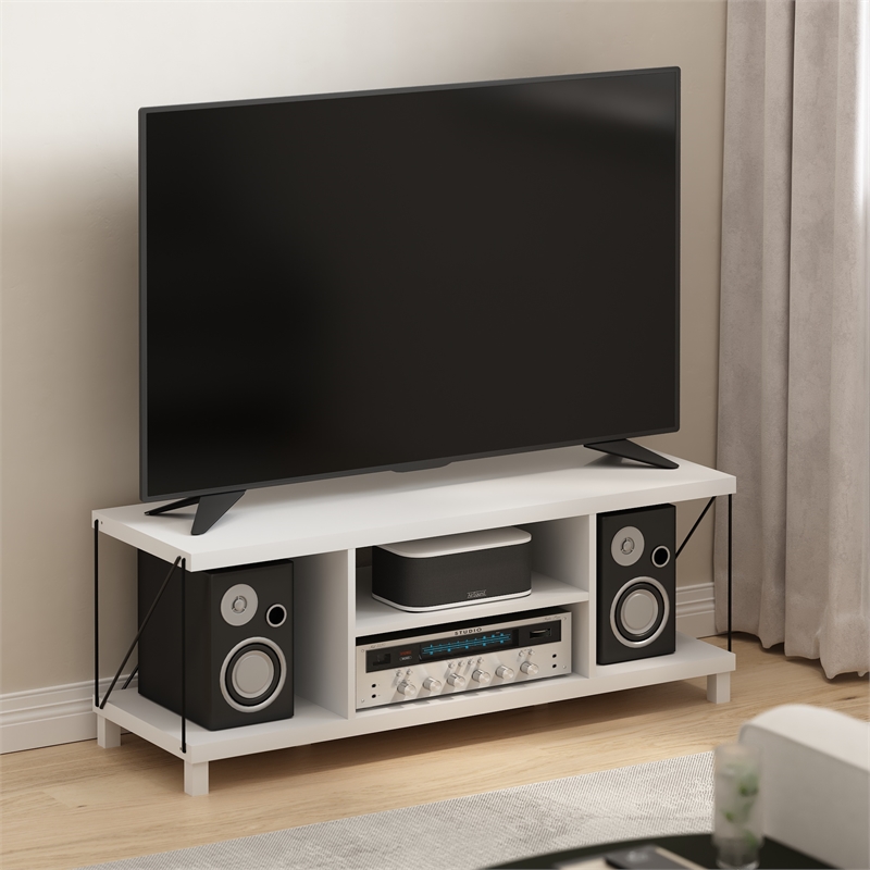 Furinno Besi No Tools Assembly Industrial Style TV Stand in Entertainment White