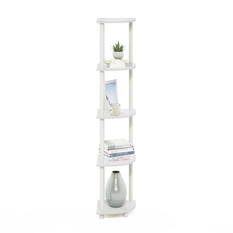 Furinno TURN-N-TUBE 5 Tier Corner Display Rack Multipurpose Shelving White/White