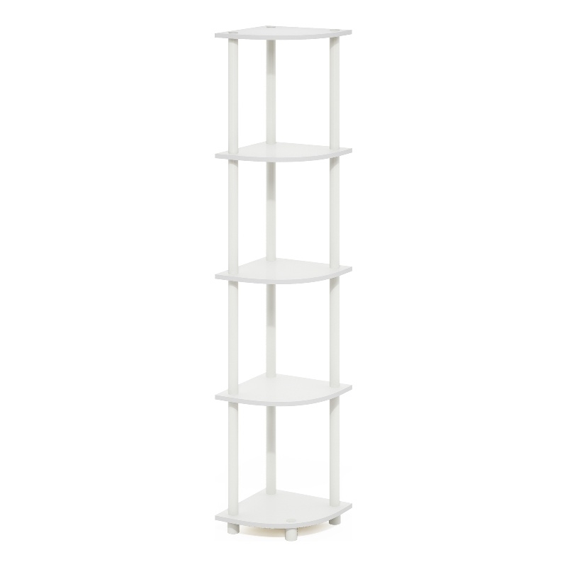 Furinno TURN-N-TUBE 5 Tier Corner Display Rack Multipurpose Shelving White/White