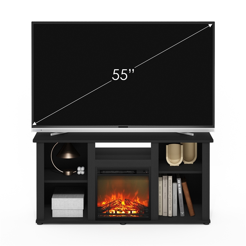 Furinno JENSEN Fireplace TV Entertainment Center with Open Storage Americano