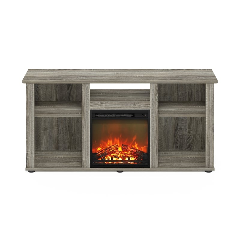 Furinno JENSEN Fireplace TV Entertainment Center with Open French Oak Grey