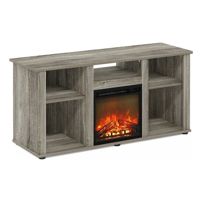 Furinno JENSEN Fireplace TV Entertainment Center with Open French Oak Grey