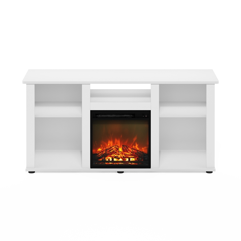 Furinno JENSEN Fireplace TV Entertainment Center with Open Storage Solid White