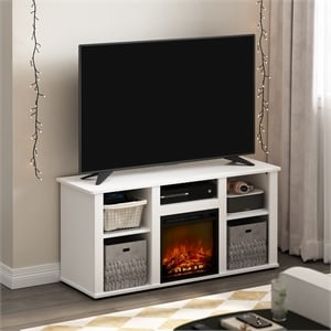 Furinno JENSEN Fireplace TV Entertainment Center with Open Storage Solid White