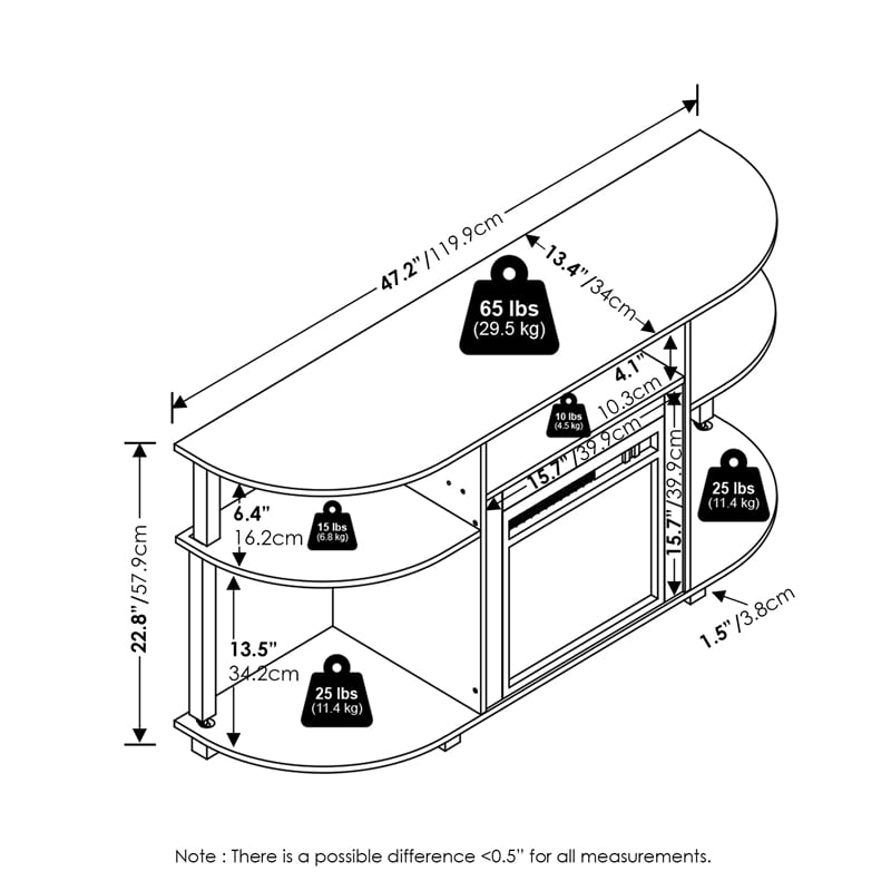 Furinno JENSEN Open Storage Curved Entertainment Center Stand with Americano