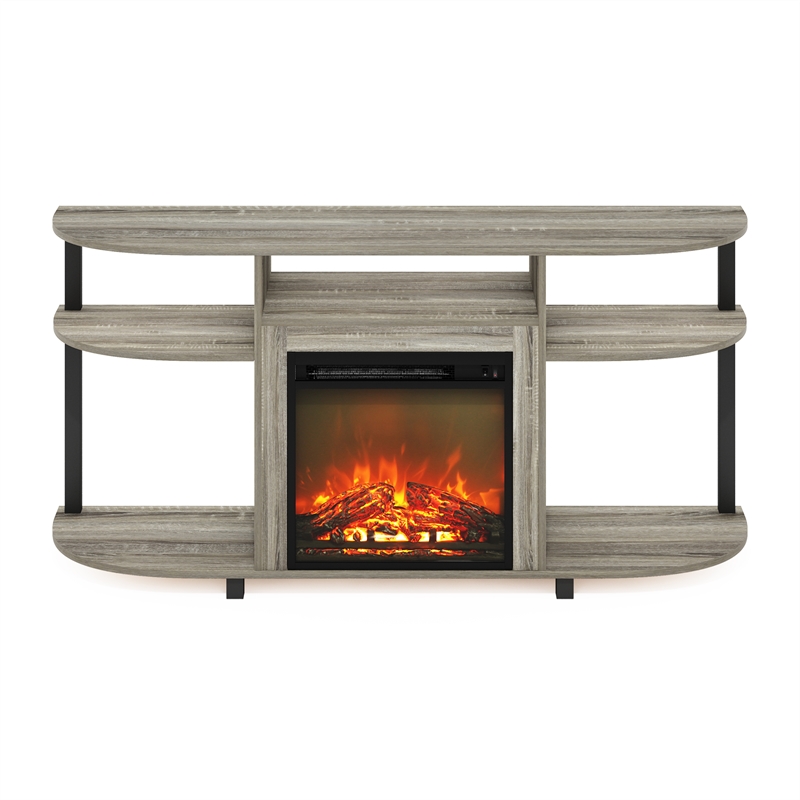 Furinno JENSEN Open Storage Curved Entertainment Center Stand French Oak Grey
